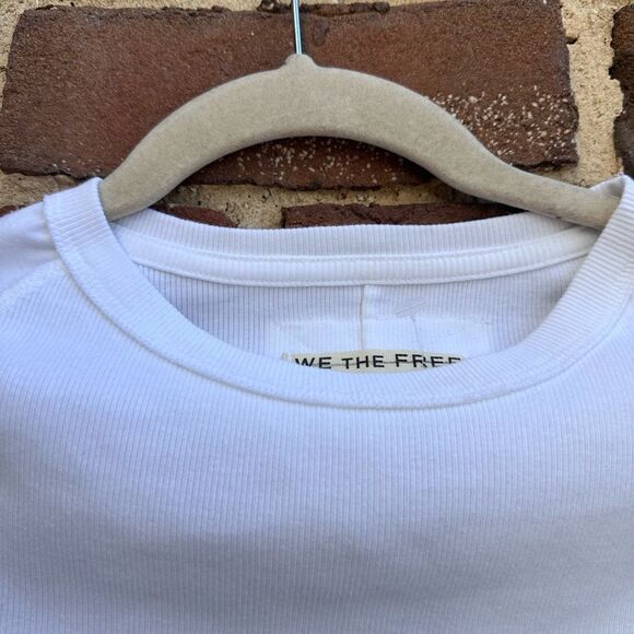 We The Free People Ever Had Tee White Ribbed Cotton Blend T-Shirt Womens Medium - Picture 5 of 10